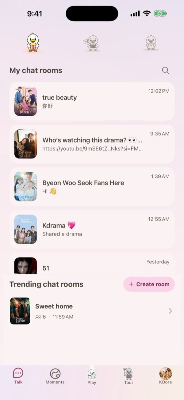 Dizi sohbet odaları listesi ekranı